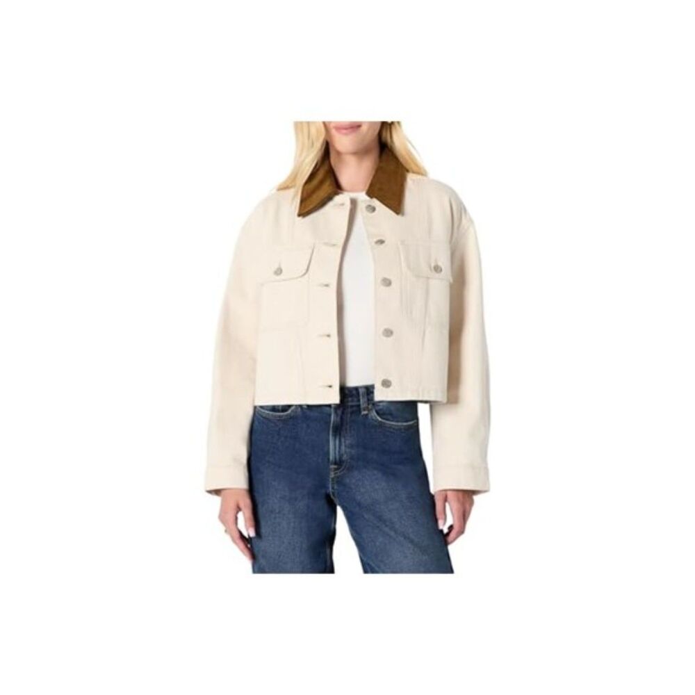 Amazon Essentials Women Oversized-Fit Cropped Denim Jacket with Contrast Corduro